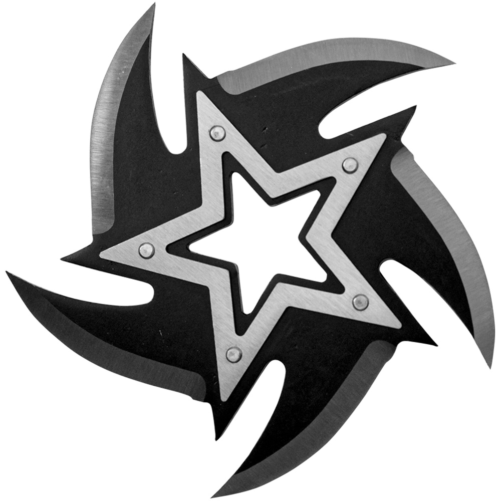 4" Black 5 point Stainless Steel throwing star with chrome star in middle